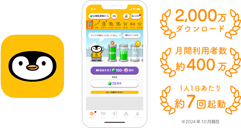 2,000万ダウンロード 月間利用者数約400万 1人1日あたり約7回起動 ※2024年10月現在